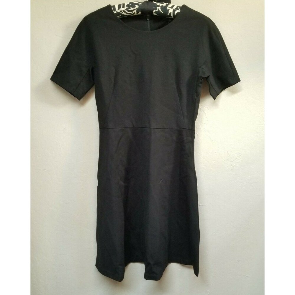Uniqlo Womens Ponte Half Sleeves Dress Small Flared Stretch No Seams Black New